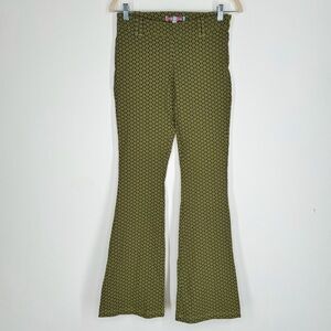 Urban Outfitters Green Oval Stripe Print Flare Pants Zip Close Women’s Size 0